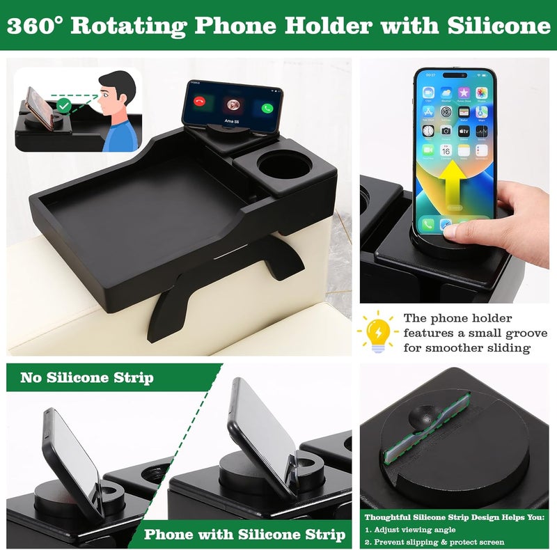 GHKINMAL Couch Cup Holder Tray, 15.4"x9.9" Large 4 in 1 Couch Arm Tray with 360°Rotated Phone Holder, Non-Slip Clip on Side Table for Drinks/Remote/Snacks, Ideal Gift for Husband, Wife, Parents - Image 4